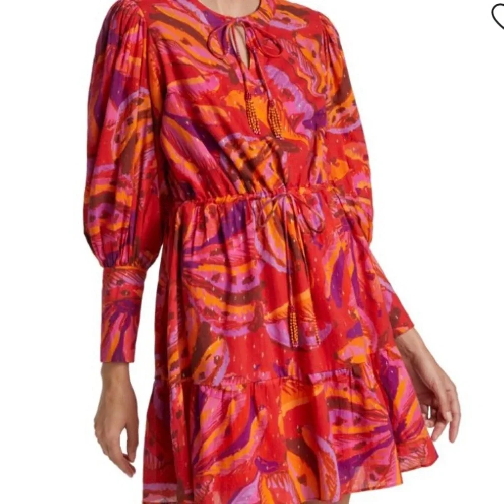 FARM Rio Banana Juice red, orange & brown long sleeve Cotton Minidress size S - Picture 3 of 12